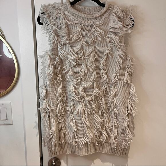 3.1 Philip Lim Cream Wool Fringe Sleeveless Sweater Sz Small - Picture 2 of 10